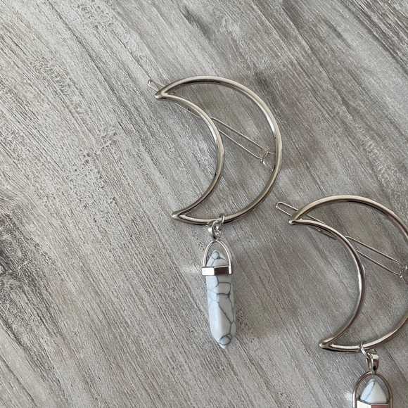 Silver Crescent Moon Hair Clips - Picture 2 of 8